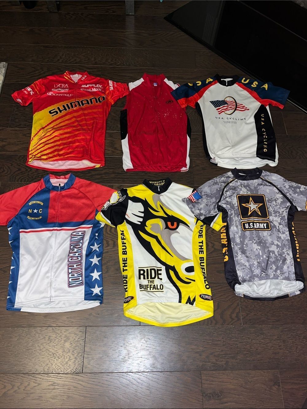 Lot of 6 various cycle race cycling bike touring shirt jersey tops men’s S